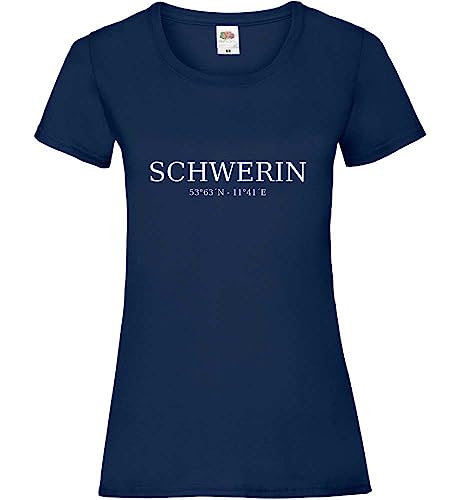 Schwerin Koordinaten Frauen Lady-Fit T-Shirt Navy M von shirt84