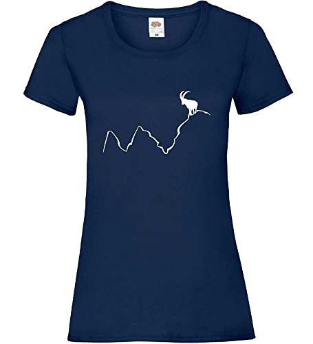 Steinbock auf Bergspitze Frauen Lady-Fit T-Shirt Navy L von shirt84