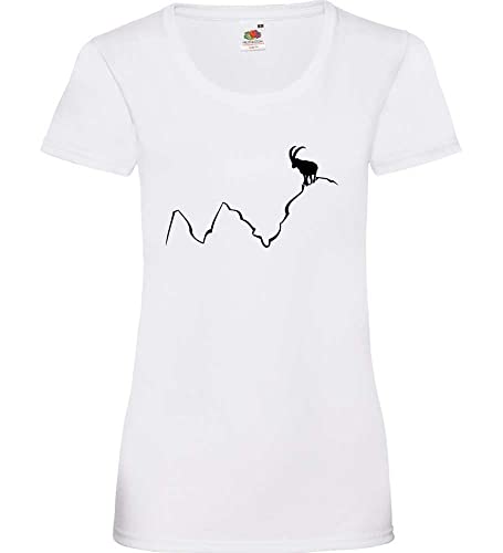 Steinbock auf Bergspitze Frauen Lady-Fit T-Shirt Weiß S von shirt84