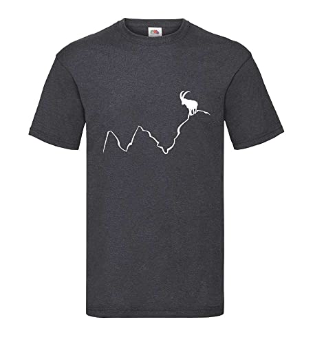 Steinbock auf Bergspitze Männer T-Shirt Dunkelgrau Meliert M von shirt84