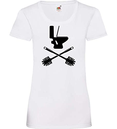 Toilette mit Klobürste Frauen Lady-Fit T-Shirt Weiß L von shirt84