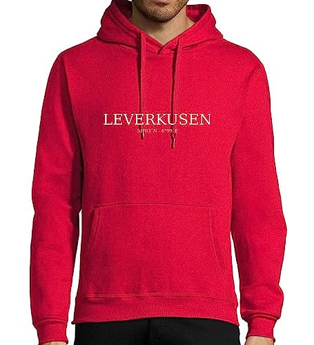 shirt84 Leverkusen Koordinaten Männer Kapuzen Hoodie Rot S von shirt84