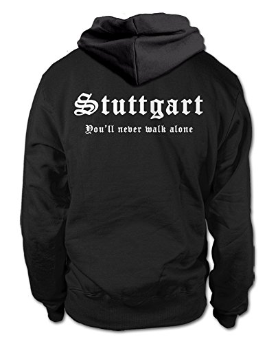 shirtloge Stuttgart - You'll Never Walk Alone - Fan Kapuzenpullover - Schwarz (Weiß) - Größe M von shirtloge