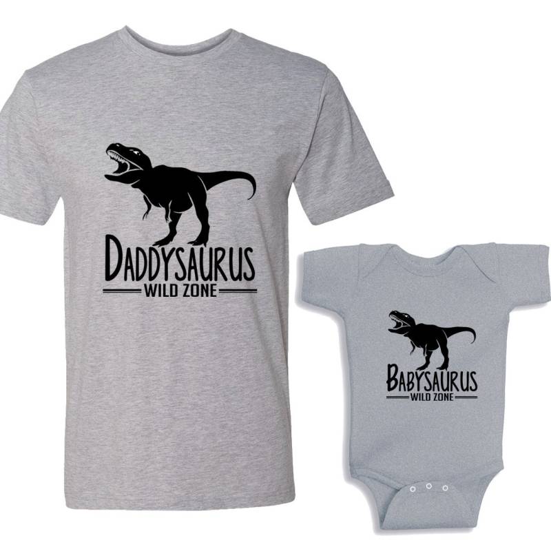 Daddysaurus - Babysaurus Heather Shirts Papa Und Ich Shirt Set von shirtsbynany