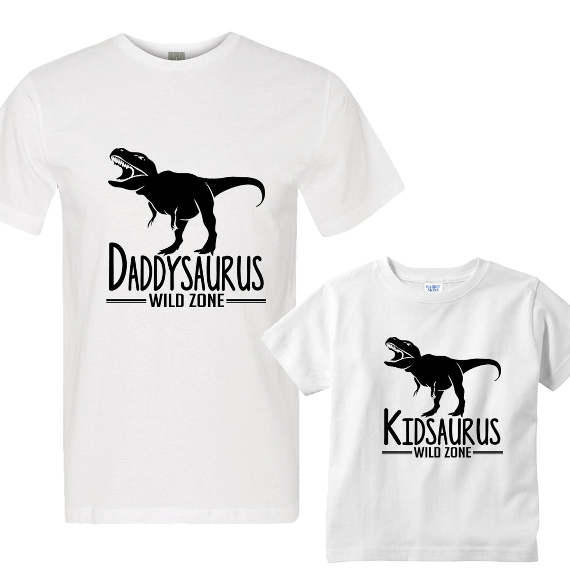 Daddysaurus - Kidsaurus Weiße Shirts Papa Und Ich Shirt Set von shirtsbynany