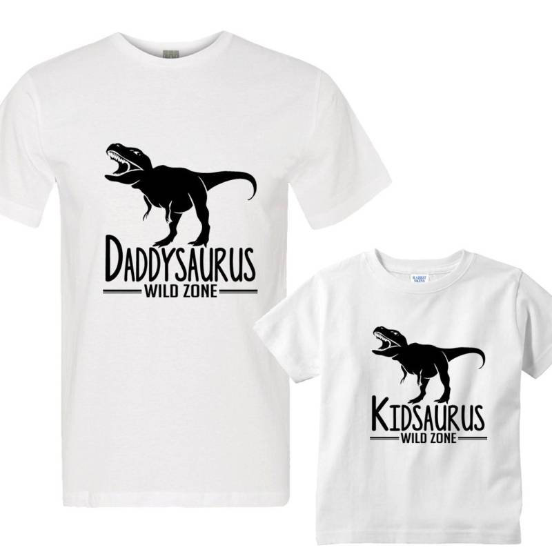 Daddysaurus - Kidsaurus Weiße Shirts Papa Und Ich Shirt Set von shirtsbynany