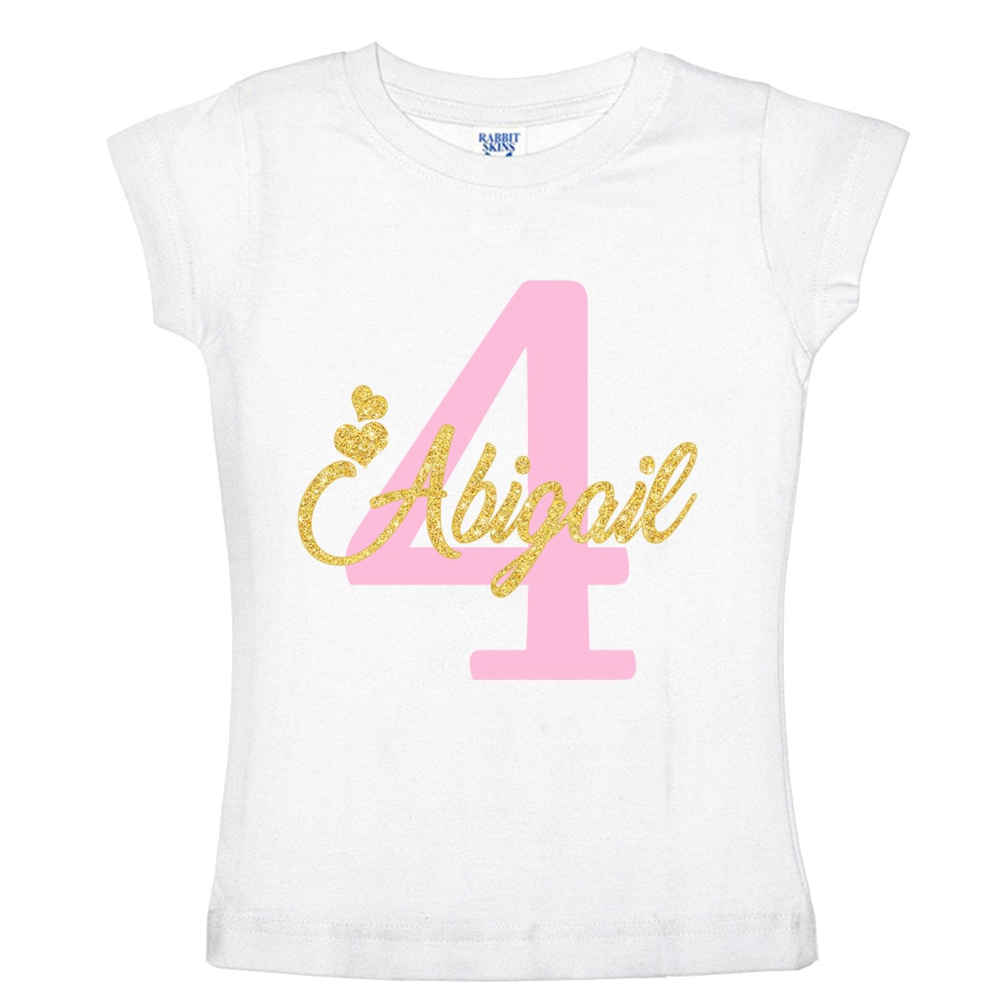 Personalisiertes Geburtstagsmädchen T-Shirt Glitzer Gold Name Und Pink Age von shirtsbynany
