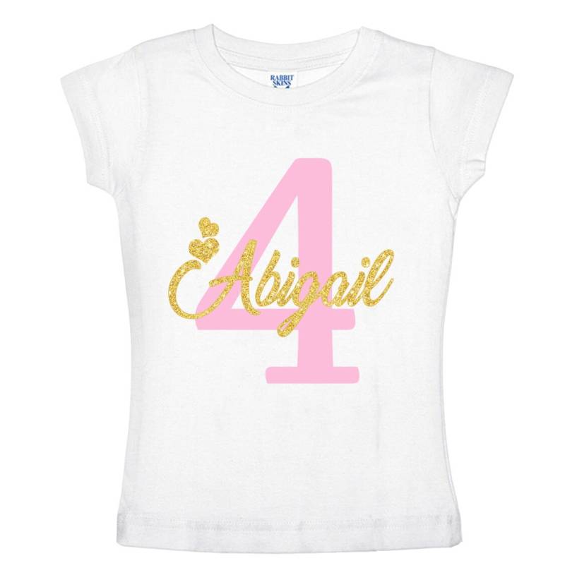 Personalisiertes Geburtstagsmädchen T-Shirt Glitzer Gold Name Und Pink Age von shirtsbynany