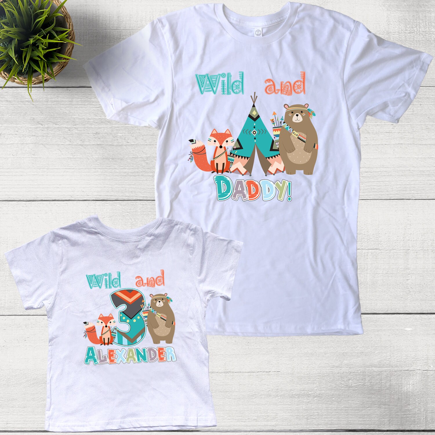 Personalisiertes Set Wild Woodland Geburtstag Jungen Shirts Für Papa Und Sohn von shirtsbynany