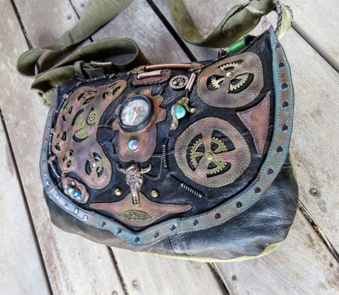 steampunk, Ledertasche, Tasche, Leder, Schultertasche, Brennender Mann, Wikinger, Accessoires, Geschenk, Geldbörse, Gothic, Crossbody von shishiBAR