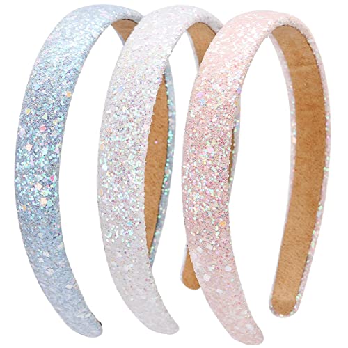 Glitzer-Haarband, rutschfest, glitzernd, breit, gepolstert, niedliches Stirnband, Haar-Accessoires für Mädchen und Frauen, für Geburtstag, Party, Schulanfang, 3 Stück Glitzer-Haarband, rutschfest, glitzernd, breit, gepolstert, niedliches Stirnband, Haar-Accessoires für Mädchen und Frauen, für Geburtstag, Party, Schulanfang, 3 Stück von shishiruyizhong