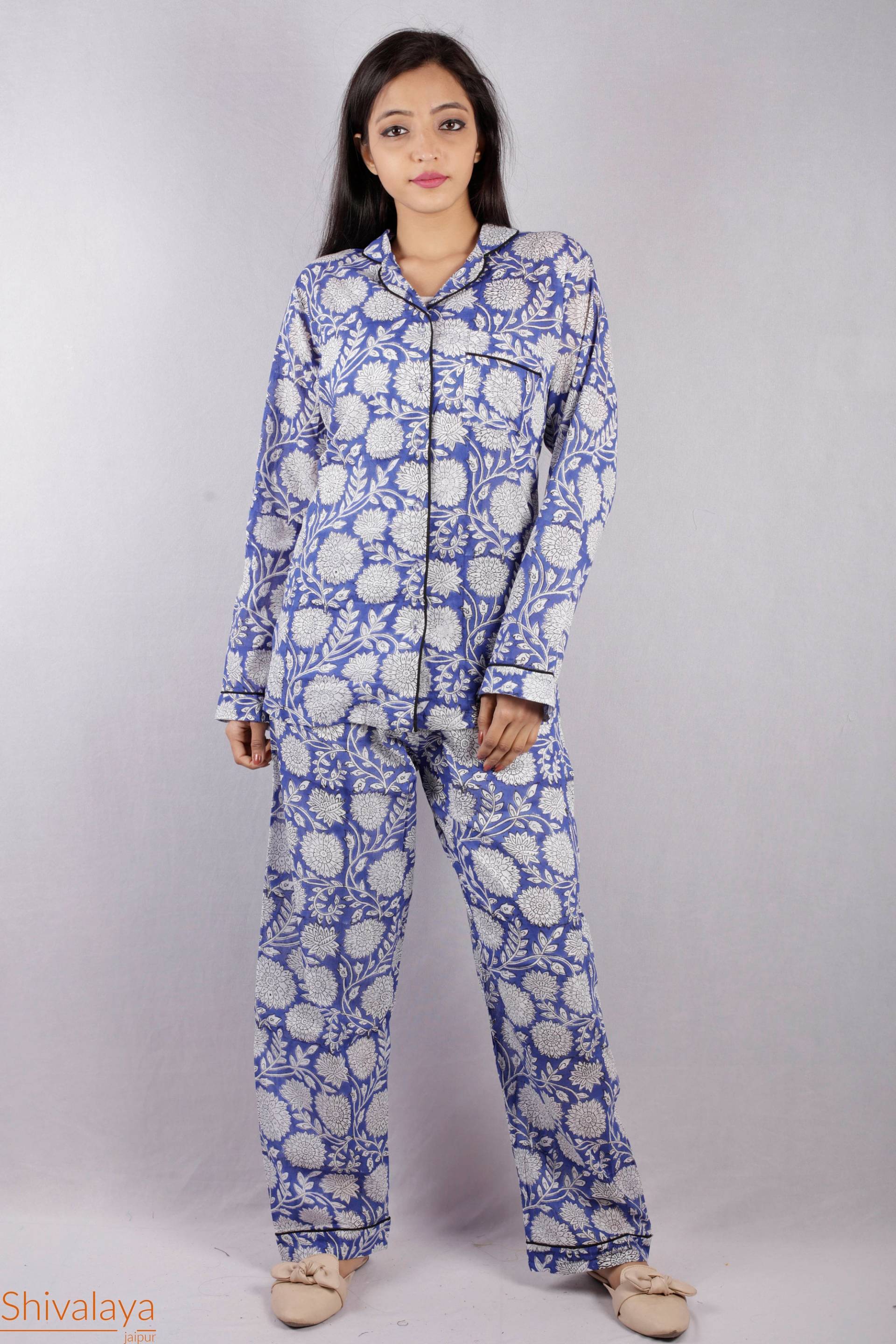 Pyjama Set Für Frauen Nachtwäsche, Block Gedruckt 100 % Baumwollstoff, Leichte & Ultra-Weiche Womens Baumwollhose Und Shirt von shivalayajaipur