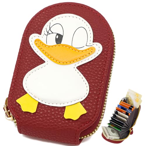 shiwuershi Little Duck Damen Geldbeutel, Kleine Kurze Portemonnaie Damen PU Leder Geldbörse Damen Kleiner Mini Geldbörse Sehr Schöne Farbe mit Mehreren Fächern (Rosenrot) von shiwuershi