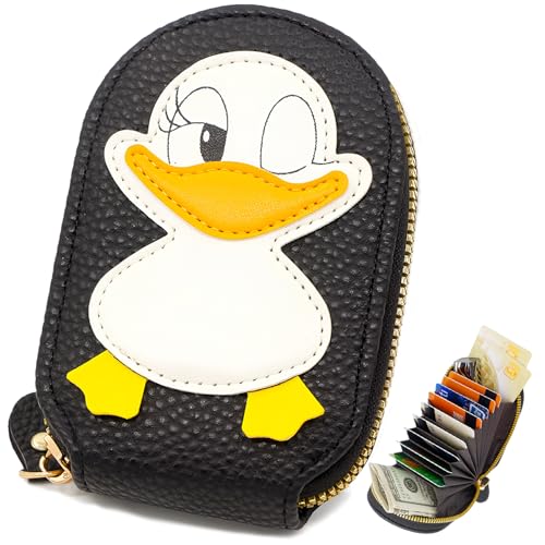 shiwuershi Little Duck Damen Geldbeutel, Kleine Kurze Portemonnaie Damen PU Leder Geldbörse Damen Kleiner Mini Geldbörse Sehr Schöne Farbe mit Mehreren Fächern (Schwarz) von shiwuershi