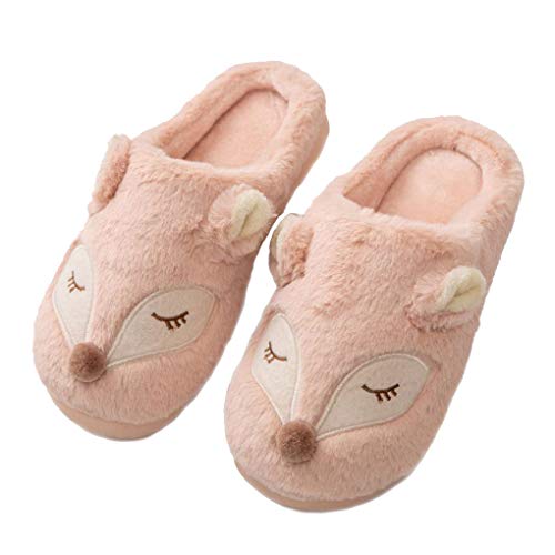 Home Hausschuhe Frauen Plüschtiere weiche Hausschuhe Tierschuhe Fuchs Tierschuhe rutschfeste Schuhe (Rosa, Numeric_36) von SHIXIAOSHU