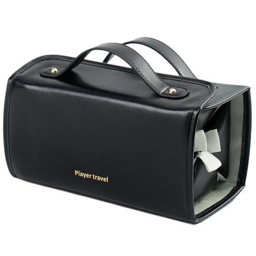 Make-up-Tasche mit Fächern, 4-in-1-Make-up-Organizer, aufrollbare Make-up-Tasche, tragbare Kulturbeutel, tragbare wasserdichte Make-up-Tasche mit Fächern für Reisen für Damen und Herren, Schwarz von shjxi