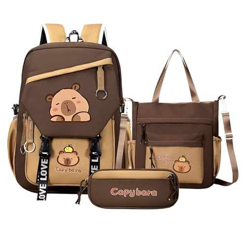 shjxi Capybara Backpack Set, Cartoon School Bookbag, with Waterproof Fabric, Pencil Case Suitable to Girls, Boys, Students, Large Capacity Pack for Kids Use, Oxford Cloth von shjxi