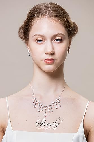 shmily Premium Zirkonia Schmuckset Collier + Ohrstecker Brautschmuck Hochzeitsschmuck Kette KS0009 (Weiß 3) von shmily