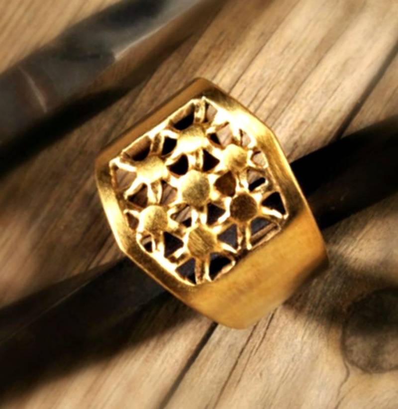 Goldring. Ring Aus 14 Karat Gold. Breiter Besonderer Ehering. Spitzenring. Designer Jubiläumsring. Eleganter von shmukies