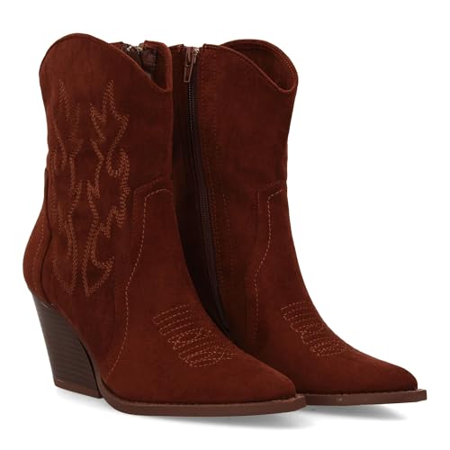 Camper-Stiefel für Damen, Stickerei auf Schaft und Obermaterial, Reißverschluss, Herbst Winter 2021, braun, 41 EU von shoes&blues.es