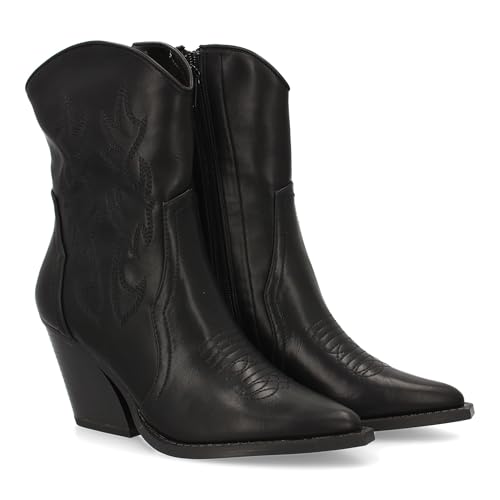 Camper-Stiefel mit Absatz, bequem, Design mit Stickerei auf der Vorderseite, Reißverschluss im Winter., Schwarz , 37 EU von shoes&blues.es