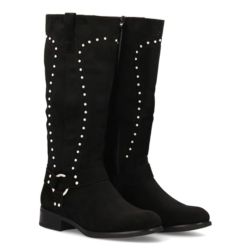Cowboy-Stiefel für Damen, mittlere und bequeme Ferse, Camper-Stil, einfarbig, Reißverschluss, ideal für den Winter., Schwarz , 39 EU von shoes&blues.es