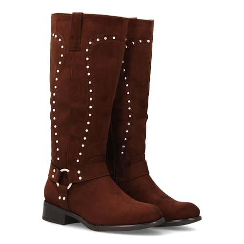 Cowboy-Stiefel für Damen, mittlere und bequeme Ferse, Camper-Stil, einfarbig, Reißverschluss, ideal für den Winter., braun, 38 EU von shoes&blues.es