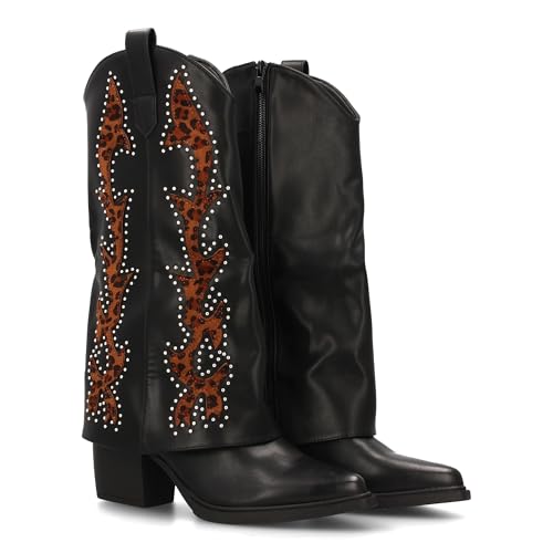 Cowboy-Stiefel für Damen mit Tierdruck und Nieten, auffälliges und elegantes Design, ideal für den Winter., leopard, 36 EU von shoes&blues.es