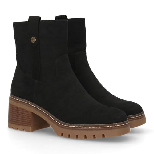 Damen-Stiefeletten mit modernem und elegantem Design, für jede Gelegenheit, gezackte Sohle, Nahtdetails, doppelter Riemen. Ideal für den Winter, Schwarz , 38 EU von shoes&blues.es