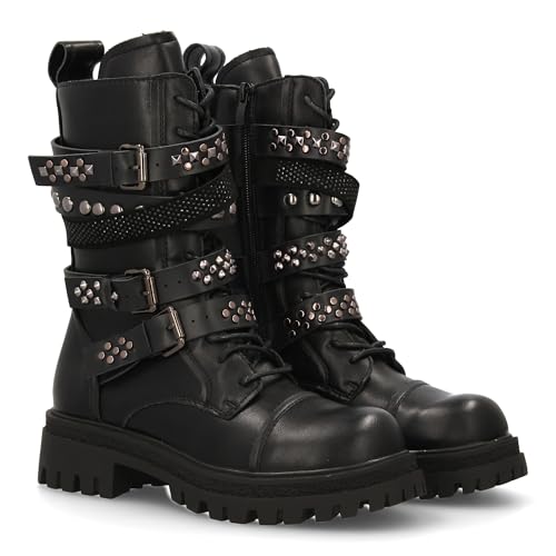 Diese Stiefel im Militärstil, robustes Design, mehrere Riemen mit Metallschnallen und Plattform, dicke gezahnte Sohle, ideal für Damen, Herbst- und Wintersaison., Schwarz , 41 EU von shoes&blues.es