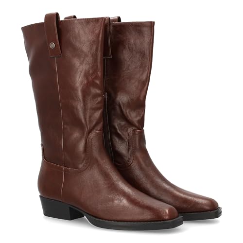 Eleganter Damenstiefel aus mittelhohem Schaft, stilisierte Spitze und niedriger Absatz, einfarbig, ideal für den Winter., braun, 36 EU von shoes&blues.es