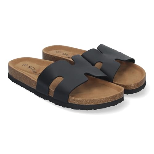Flache Damen-Sandalen mit Bio-Boden, bequem und elegant, mit Details auf der Schaufel, anatomische Sohle, ideal für Frühling und Sommer, Schwarz , 38 EU von shoes&blues.es
