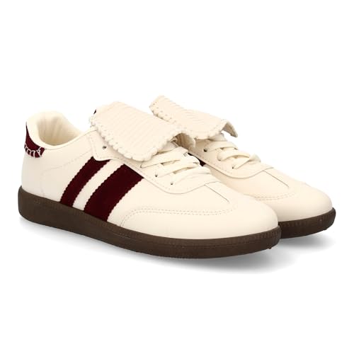 Flacher Damen-Sneaker mit Schnürverschluss und Zungenverzierung und kontrastierender Sohle. Ideal für den Winter, beige, 38 EU von shoes&blues.es