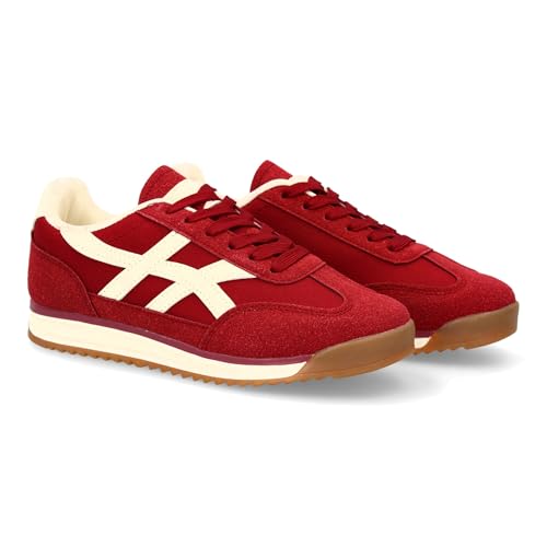 Flacher Damenschuh mit Schnürverschluss, modernes Design mit seitlichem Kontrast, ideal für den Winter., rot, 36 EU von shoes&blues.es