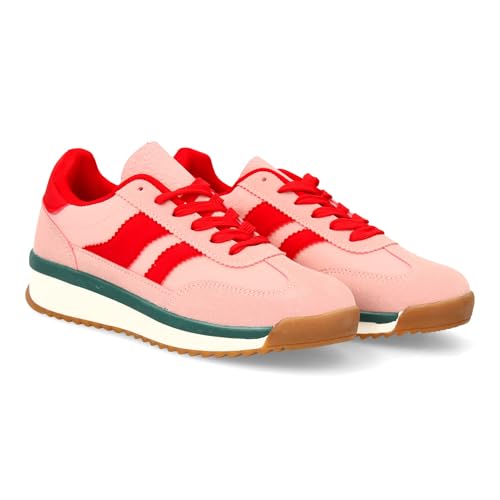 Flacher Damenschuh mit Schnürverschluss, modernes Design mit seitlichem Kontrast, ideal für den Winter., rot, 38 EU von shoes&blues.es