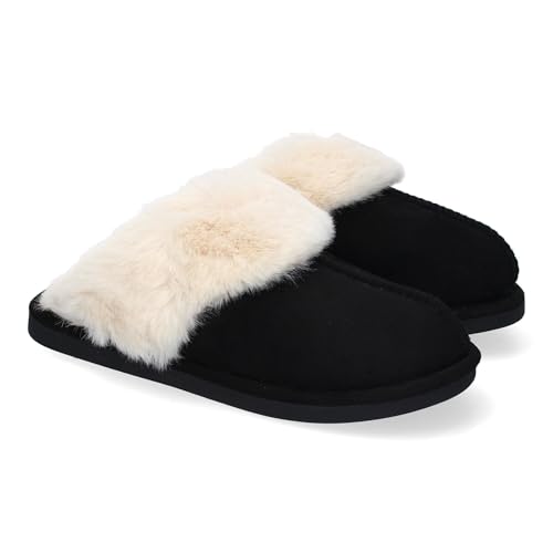 Hausschuhe für Damen, modernes und bequemes Design, weiches Fellfutter, ideal zum Entspannen zu Hause, Winter., Schwarz , 37 EU von shoes&blues.es