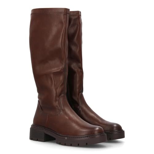 Hohe Damenstiefel mit bequemer Plattform, Reißverschluss und einfarbiger Aufdruck, ideal für die Herbstsaison., braun, 41 EU von shoes&blues.es