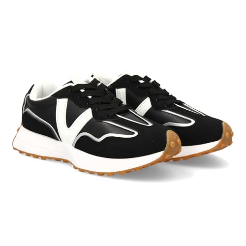 Sportschuh mit modernem Design und gezackter Sohle. Kontrastdetails, bequem, für den Alltag. Reißverschluss. Ideal für Damen in der Wintersaison., Schwarz , 41 EU von shoes&blues.es