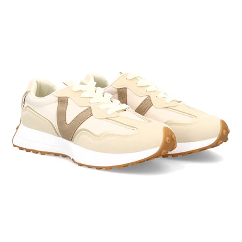 Sportschuh mit modernem Design und gezackter Sohle. Kontrastdetails, bequem, für den Alltag. Reißverschluss. Ideal für Damen in der Wintersaison., beige, 39 EU von shoes&blues.es