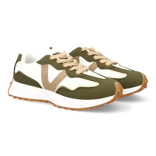 Sportschuh mit modernem Design und gezackter Sohle. Kontrastdetails, bequem, für den Alltag. Reißverschluss. Ideal für Damen in der Wintersaison., grün, 39 EU von shoes&blues.es