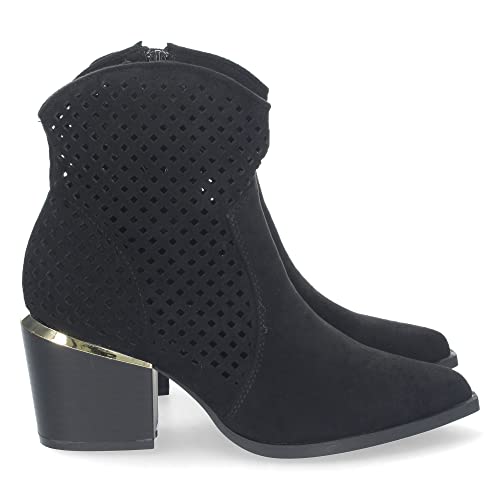 shoes&blues.es Absatzstiefel für Damen, bequem, feine Spitze, mit Reißverschluss, Frühling, Sommer 2023, Schwarz , 36 EU von shoes&blues.es