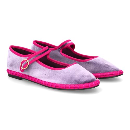 shoes&blues.es Ballerina mit Schnallenverschluss und glattem Muster, kombiniert, modernes und auffälliges Design, ideale Sohle für Damen, Herbst., Lila, 37 EU von shoes&blues.es