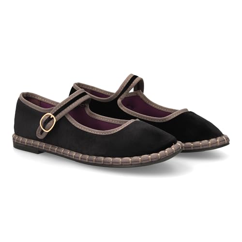 shoes&blues.es Ballerina mit Schnallenverschluss und glattem Muster, kombiniert, modernes und auffälliges Design, ideale Sohle für Damen, Herbst., Schwarz , 40 EU von shoes&blues.es