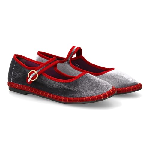 shoes&blues.es Ballerina mit Schnallenverschluss und glattem Muster, kombiniert, modernes und auffälliges Design, ideale Sohle für Damen, Herbst., burgunderrot, 40 EU von shoes&blues.es