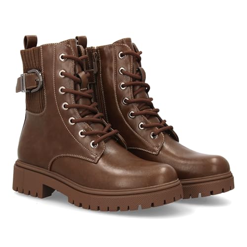 shoes&blues.es Bequeme und elegante Damenstiefel mit Schnallendetail, mit gezackter Sohle, runder Spitze, Schnürverschluss und seitlichem Reißverschluss, ideal für Herbst-Winter., kaki, 39 EU von shoes&blues.es