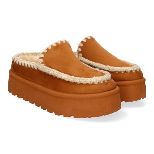 shoes&blues.es Bequeme und elegante Plateau-Clogs für Damen, modernes Design, Nahtdetails und mit Lammfell gefüttert., Leder, 40 EU von shoes&blues.es