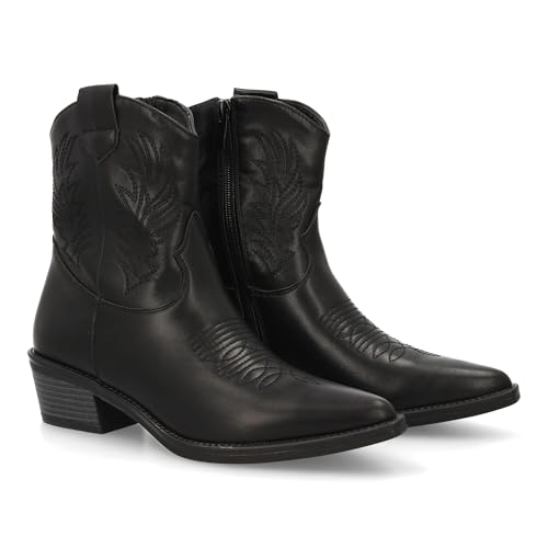 shoes&blues.es Cowboy-Stiefel aus mittelhohem Schaft, aus synthetischem Wildleder mit dekorativen Stickereien, feiner Spitze, ideal für den Winter., Schwarz , 37 EU von shoes&blues.es