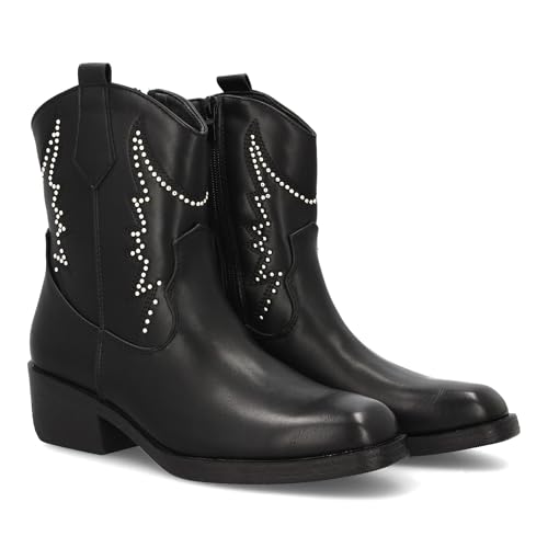 shoes&blues.es Cowboy-Stiefel für Damen mit mittlerem Schaft, verziert mit dekorativen Nieten und geprägten Nähten. Breiter Absatz. Reißverschluss, Schwarz , 39 EU von shoes&blues.es