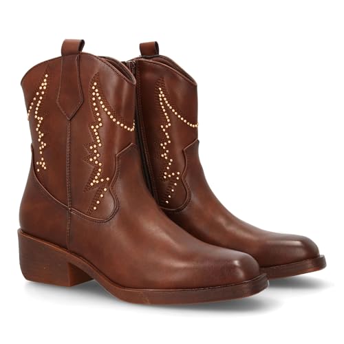 shoes&blues.es Cowboy-Stiefel für Damen mit mittlerem Schaft, verziert mit dekorativen Nieten und geprägten Nähten. Breiter Absatz. Reißverschluss, braun, 36 EU von shoes&blues.es