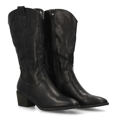 shoes&blues.es Cowboy-Stiefel mit dekorativen Stickereien am Schaft und bequemer breiter Absatz. Ideal für Damen, Herbst., Schwarz , 36 EU von shoes&blues.es